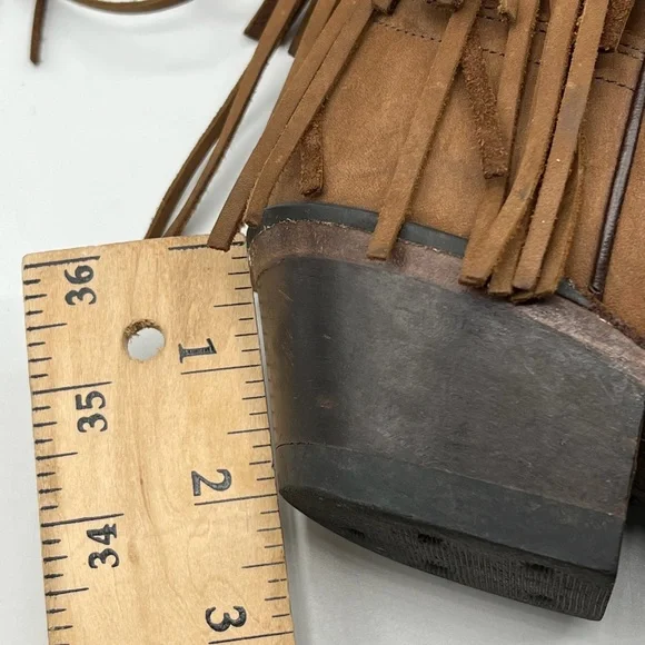 Old West Sz 8 Brown Leather Fringe Western Cowgirl Boho Boots - Picture 15 of 15